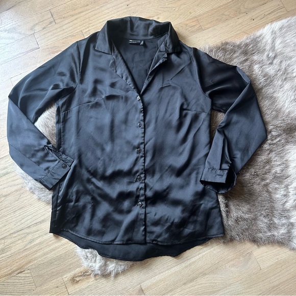 ASOS Tops - ASOS Design Satin-Effect Button Down Shirt - Size 4 - Black